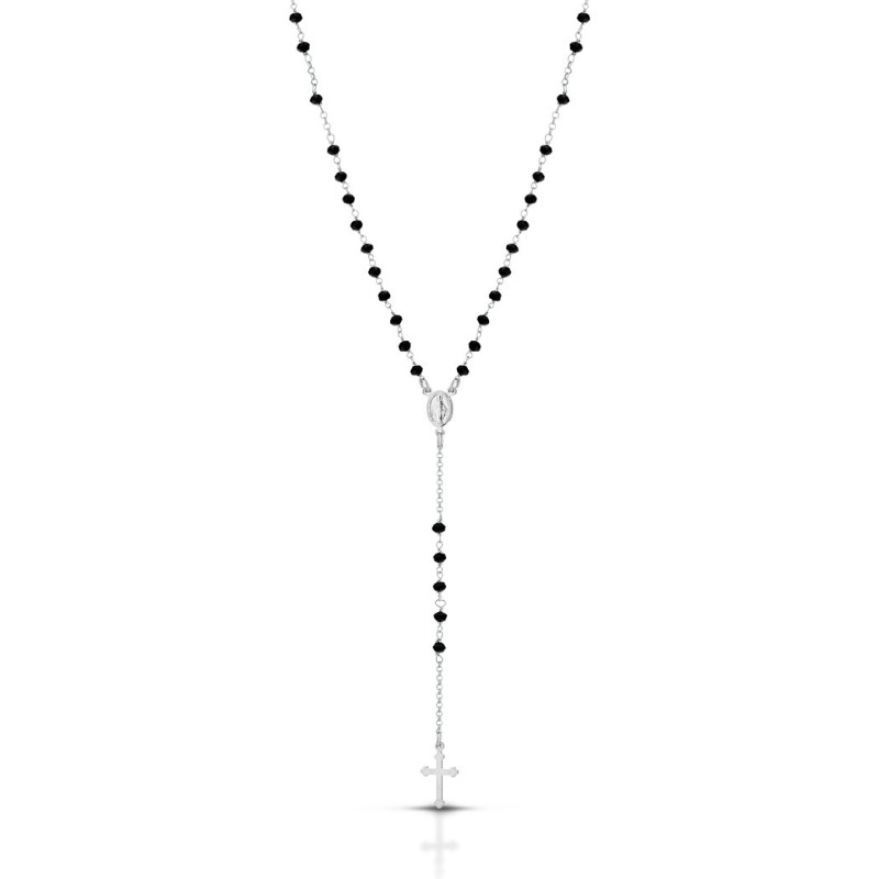 Collana Rosario in Argento con pietre in Ceramica nera uomo donna - Gerba